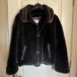 Vintage BrownFaux Fur Coat Jacket with Quilted Satin Lining